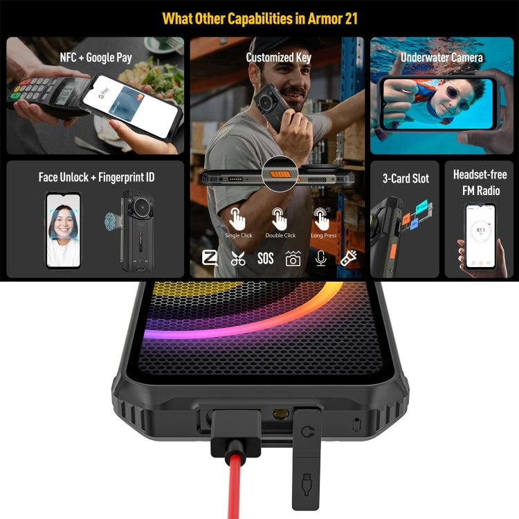 Dual Back Cameras, IP68/IP69K Waterproof Dustproof Shockproof, Face ID & Fingerprint Identification, 6.58 inch Android 13 MediaTek Helio G99 Octa Core up to 2.2GHz, Network: 4G, OTG, NFC, Global Version with Google Play Dual Back Cameras, IP68/IP69K Waterproof Dustproof Shockproof, Face ID & Fingerprint Identification, 6.58 inch Android 13 MediaTek Helio G99 Octa Core up to 2.2GHz, Network: 4G, OTG, NFC, Global Version with Google Play
